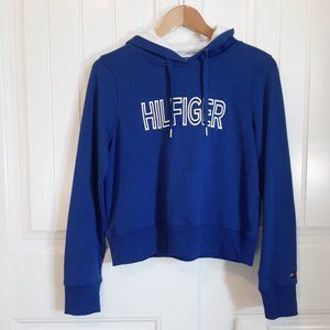 TOMMY HILFIGER SPORT NEW Women's Blue Logo Cropped French Terry Hoodie